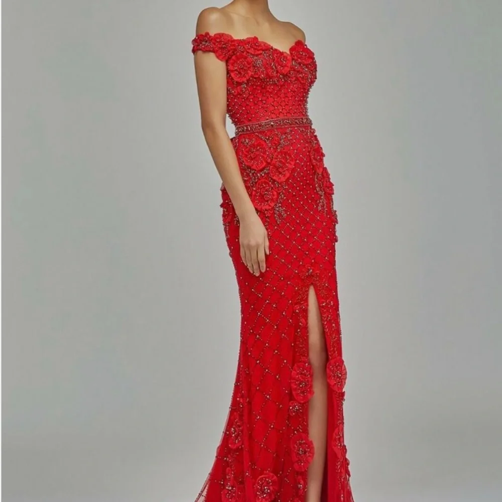 Elegant Red Off-Shoulder Dress (Terani Couture) - Picture 1 of 8